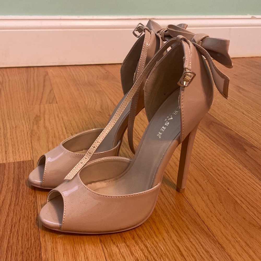 Nude Patent Leather Pleaser Heels